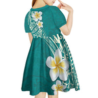 Plumeria Kid Short Sleeve Dress Polynesian Tribal Frangipani Teal
