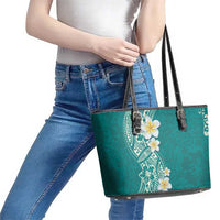 Plumeria Leather Tote Bag Polynesian Tribal Frangipani Teal