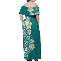Plumeria Off Shoulder Maxi Dress Polynesian Tribal Frangipani Teal LT03 - Polynesian Pride