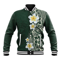 Plumeria Baseball Jacket Polynesian Tribal Frangipani Green LT03 Unisex Green - Polynesian Pride