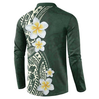 Plumeria Button Sweatshirt Polynesian Tribal Frangipani Green LT03 - Polynesian Pride