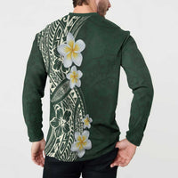 Plumeria Button Sweatshirt Polynesian Tribal Frangipani Green LT03 - Polynesian Pride