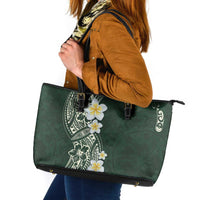 Plumeria Leather Tote Bag Polynesian Tribal Frangipani Green LT03 Green - Polynesian Pride