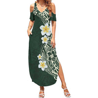 Plumeria Summer Maxi Dress Polynesian Tribal Frangipani Green LT03 Women Green - Polynesian Pride
