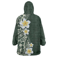 Plumeria Wearable Blanket Hoodie Polynesian Tribal Frangipani Green LT03 - Polynesian Pride