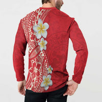 Plumeria Button Sweatshirt Polynesian Tribal Frangipani Red LT03 - Polynesian Pride
