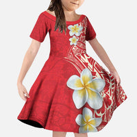 Plumeria Family Matching Tank Maxi Dress and Hawaiian Shirt Polynesian Tribal Frangipani Red LT03 Daughter's Dress Red - Polynesian Pride