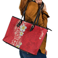 Plumeria Leather Tote Bag Polynesian Tribal Frangipani Red LT03 - Polynesian Pride