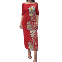 Plumeria Puletasi Polynesian Tribal Frangipani Red LT03 Long Dress Red - Polynesian Pride