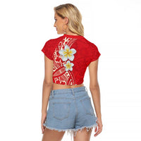 Plumeria Raglan Cropped T Shirt Polynesian Tribal Frangipani Red LT03 - Polynesian Pride