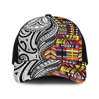 Niue Hiapo and Maori Decoration Tattoos Baseball Net Cap LT03 One Size Black White - Polynesian Pride