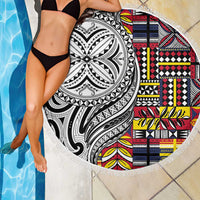 Niue Hiapo and Maori Decoration Tattoos Beach Blanket - Polynesian Pride
