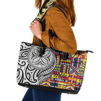 Niue Hiapo and Maori Decoration Tattoos Leather Tote Bag - Polynesian Pride