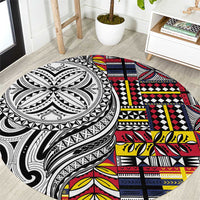 Niue Hiapo and Maori Decoration Tattoos Round Carpet - Polynesian Pride