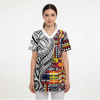 Niue Hiapo and Maori Decoration Tattoos Scrub Top - Polynesian Pride