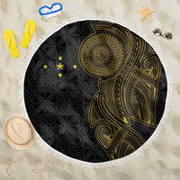 Niue Polynesian Hiapo Tattoo Art Beach Blanket Half Style Black Gold Color - Polynesian Pride