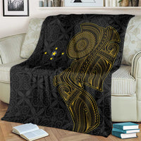 Niue Polynesian Hiapo Tattoo Art Blanket Half Style Black Gold Color - Polynesian Pride