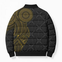 Niue Polynesian Hiapo Tattoo Art Bomber Puffer Jacket Half Style Black Gold Color - Polynesian Pride