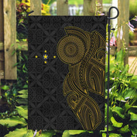 Niue Polynesian Hiapo Tattoo Art Garden Flag Half Style Black Gold Color - Polynesian Pride