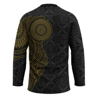 Niue Polynesian Hiapo Tattoo Art Hockey Jersey Half Style Black Gold Color LT03 - Polynesian Pride