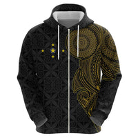 Niue Polynesian Hiapo Tattoo Art Hoodie Half Style Black Gold Color - Polynesian Pride