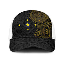 Niue Polynesian Hiapo Tattoo Art Mesh Trucker Cap Half Style Black Gold Color LT03 One Size White Black - Polynesian Pride