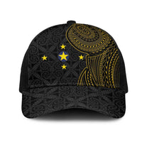 Niue Polynesian Hiapo Tattoo Art Mesh Trucker Cap Half Style Black Gold Color LT03 One Size Black Black - Polynesian Pride