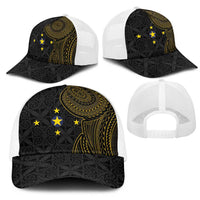 Niue Polynesian Hiapo Tattoo Art Mesh Trucker Cap Half Style Black Gold Color LT03 - Polynesian Pride