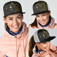 Niue Polynesian Hiapo Tattoo Art Mesh Trucker Cap Half Style Black Gold Color LT03 - Polynesian Pride