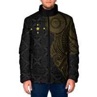 Niue Polynesian Hiapo Tattoo Art Padded Jacket Half Style Black Gold Color - Polynesian Pride