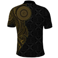 Niue Polynesian Hiapo Tattoo Art Polo Shirt Half Style Black Gold Color - Polynesian Pride
