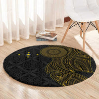 Niue Polynesian Hiapo Tattoo Art Round Carpet Half Style Black Gold Color - Polynesian Pride