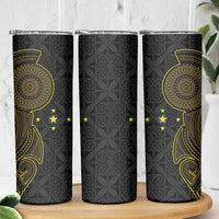 Niue Polynesian Hiapo Tattoo Art Skinny Tumbler Half Style Black Gold Color - Polynesian Pride