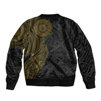 Niue Polynesian Hiapo Tattoo Art Sleeve Zip Bomber Jacket Half Style Black Gold Color - Polynesian Pride