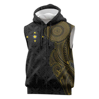 Niue Polynesian Hiapo Tattoo Art Sleeveless Zip Hoodie Half Style Black Gold Color LT03 Black - Polynesian Pride