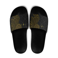 Niue Polynesian Hiapo Tattoo Art Slide Sandals Half Style Black Gold Color - Polynesian Pride