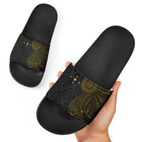 Niue Polynesian Hiapo Tattoo Art Slide Sandals Half Style Black Gold Color - Polynesian Pride