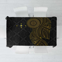 Niue Polynesian Hiapo Tattoo Art Tablecloth Half Style Black Gold Color - Polynesian Pride