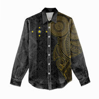 Niue Polynesian Hiapo Tattoo Art Women Casual Shirt Half Style Black Gold Color - Polynesian Pride