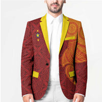 Niue Polynesian Hiapo Tattoo Art Blazer Half Style Red Yellow Color - Polynesian Pride