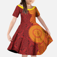 Niue Polynesian Hiapo Tattoo Art Family Matching Puletasi and Hawaiian Shirt Half Style Red Yellow Color - Polynesian Pride