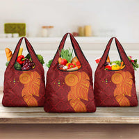 Niue Polynesian Hiapo Tattoo Art Grocery Bag Half Style Red Yellow Color LT03 3-pack One Size Red - Polynesian Pride