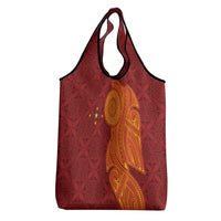 Niue Polynesian Hiapo Tattoo Art Grocery Bag Half Style Red Yellow Color LT03 - Polynesian Pride