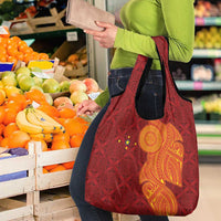 Niue Polynesian Hiapo Tattoo Art Grocery Bag Half Style Red Yellow Color LT03 - Polynesian Pride