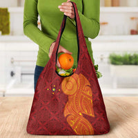Niue Polynesian Hiapo Tattoo Art Grocery Bag Half Style Red Yellow Color LT03 - Polynesian Pride