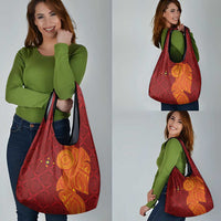 Niue Polynesian Hiapo Tattoo Art Grocery Bag Half Style Red Yellow Color LT03 - Polynesian Pride