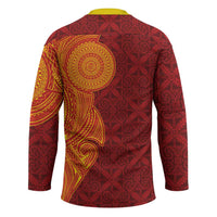 Niue Polynesian Hiapo Tattoo Art Hockey Jersey Half Style Red Yellow Color LT03 - Polynesian Pride