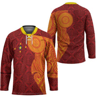 Niue Polynesian Hiapo Tattoo Art Hockey Jersey Half Style Red Yellow Color - Polynesian Pride