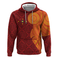 Niue Polynesian Hiapo Tattoo Art Hoodie Half Style Red Yellow Color - Polynesian Pride