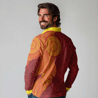 Niue Polynesian Hiapo Tattoo Art Long Sleeve Polo Shirt Half Style Red Yellow Color - Polynesian Pride